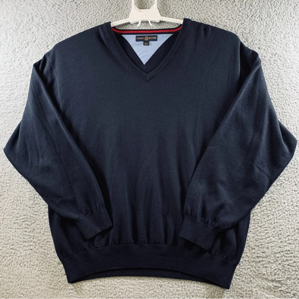 Tommy Hilfiger Golf Sweater Men's Long Sleeve‎ V Neck Pullover Cotton Navy XXL